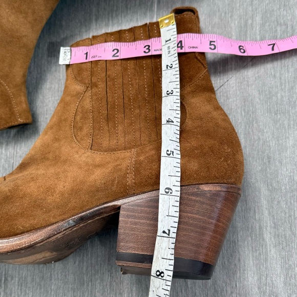 MAJE Farwest Suede Cowboy Boots Size 41 10.5 Tan Camel 70s Western Ankle Booties - Picture 14 of 16